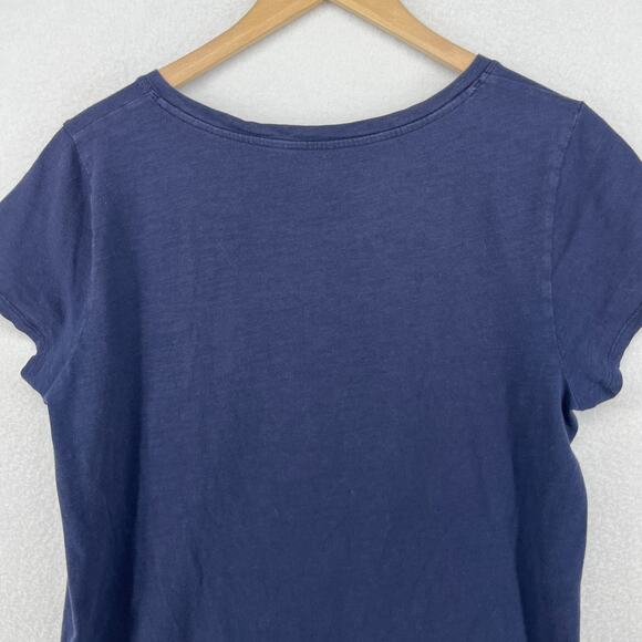 EILEEN FISHER Top M Slub Organic Cotton Jersey V-Neck Short Sleeve Blue - Picture 4 of 11